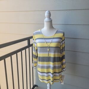 NWT Alfred dunner Women's Charsleston Striped Top with Side Ruching Size M